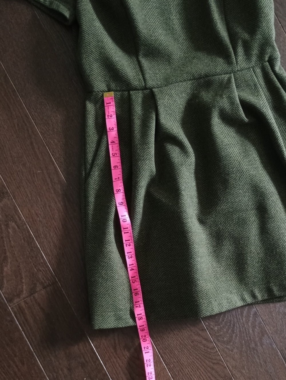 Olive Green Herringbone Short Sleeve Dress - Picture 6 of 6